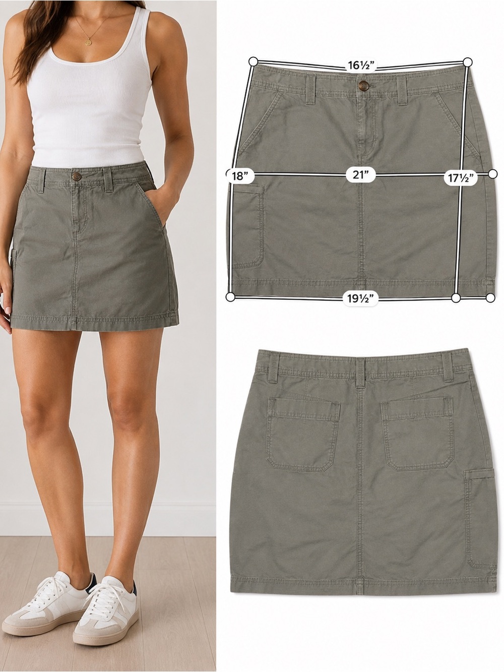 Eddie Bauer Women’s Size 8 Olive Gray Utility Cargo Mini Skirt 100% Cotton